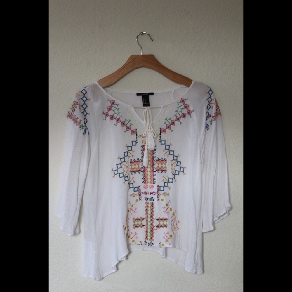 Forever 21 White Bell Sleeved Blouse Top